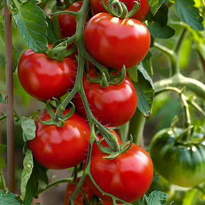 Plants de tomates Pyros en pleine croissance dans un potager bio - variété résistante aux maladies